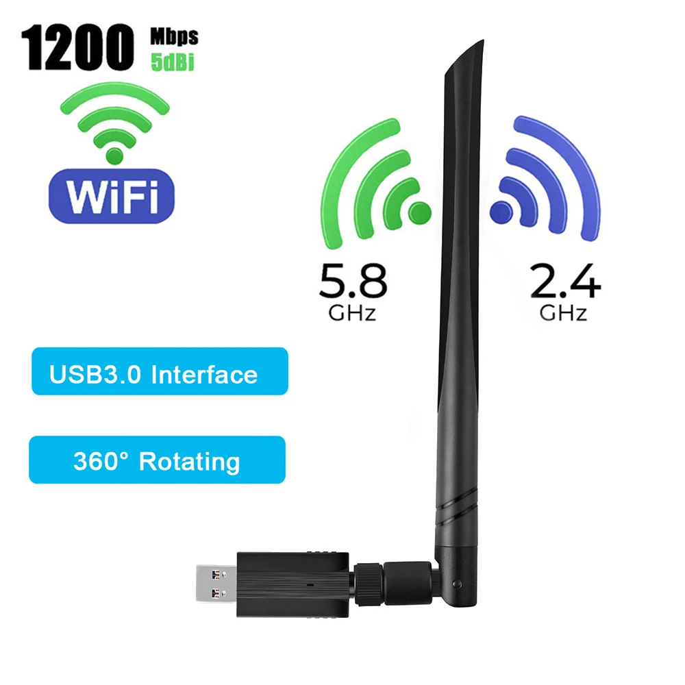 Satxtrem USB WiFi Adapter 1200Mbps USB 3.0 Wireless Network WiFi Dongle Dual Band 2.4G/5G 802.11ac Support Android TV Box/Laptop
Satxtrem USB WiFi Adapter 1200Mbps USB 3.0 Wireless Network WiFi Dongle Dual Band 2.4G/5G 802.11ac Support Android TV Box/Laptop