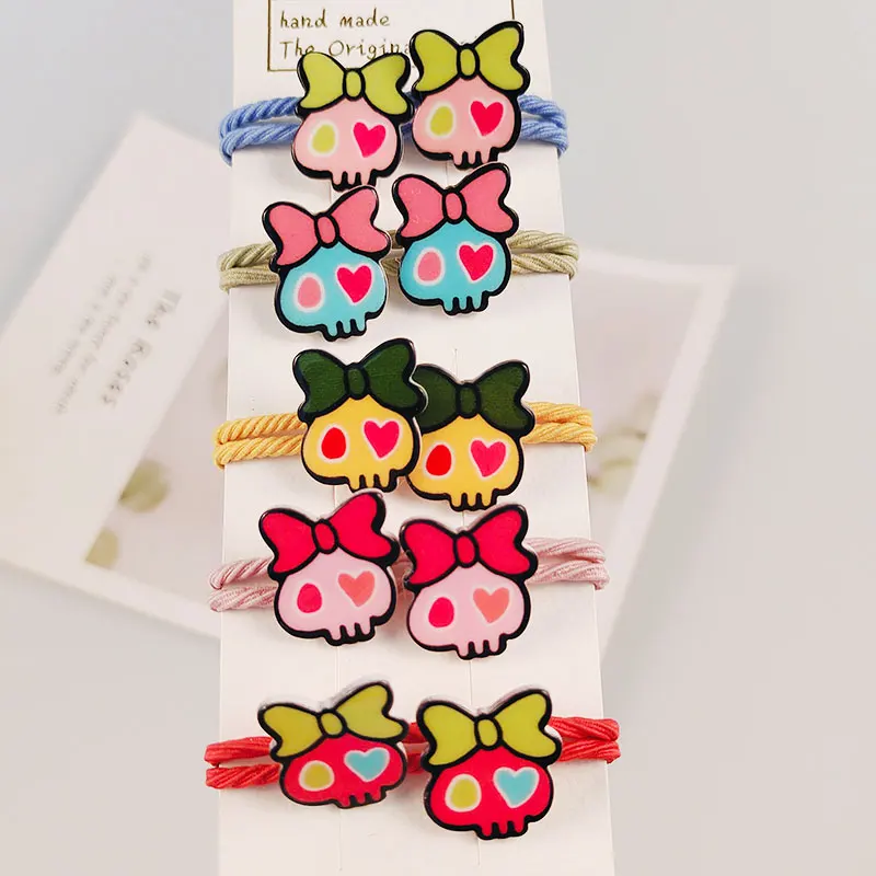 

5PCS Cartoon Lovely skull Flowers Princess Headwear Kids Elastic Hair Bands Children Ropes Girls Accessories Baby Headdress