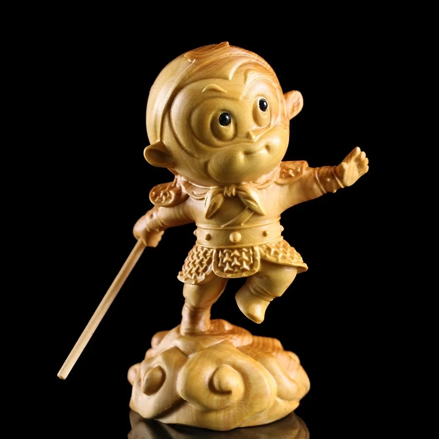 

Cartoon Monkey King Wukong 10CM Chinese Boxwood Statu Dolls Gift Carved Decor Wall Figurines Garden Miniatures