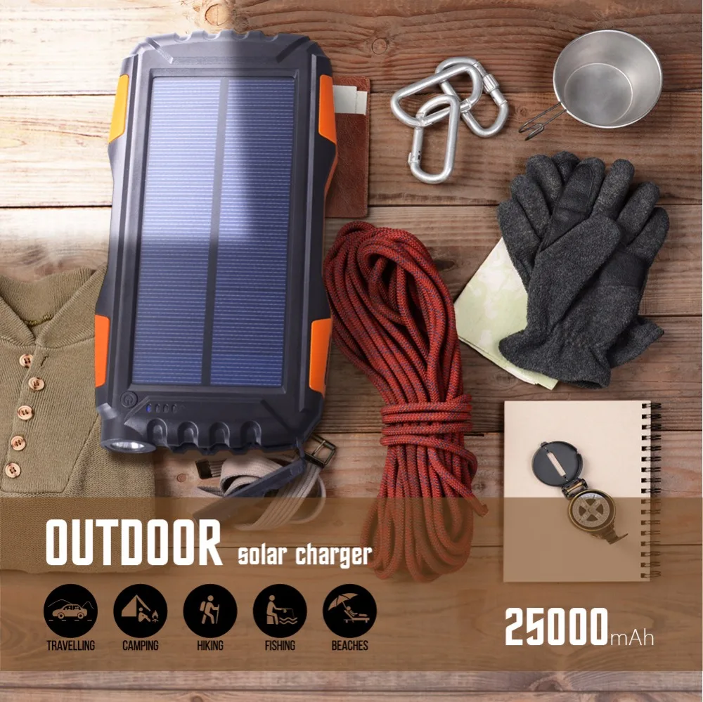 Solar Power Bank Waterproof 30000mAh Charger 2 USB External Charger Powerbank for Xaiaomi Iphone Huawei LED Outdoor Poverbank
Solar Power Bank Waterproof 30000mAh Charger 2 USB External Charger Powerbank for Xaiaomi Iphone Huawei LED Outdoor Poverbank