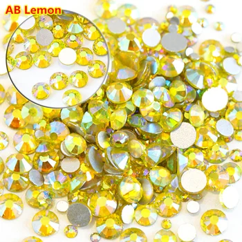 

Free Shipping 1440pcs ss12 ss16 ss20 Flatback Rhinestones Lemon Yellow ab Non Hotfix Glue Nail Art Crystal Rhinestone ss3-ss34