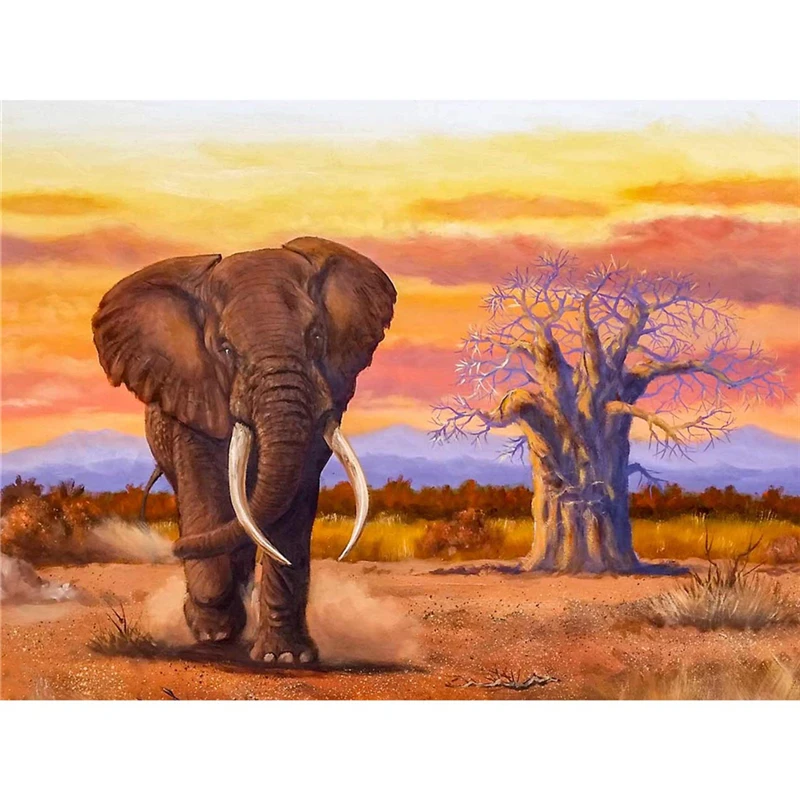 Алмазная 5D картина "сделай сам" закат африканская луга слон Набор для вышивки