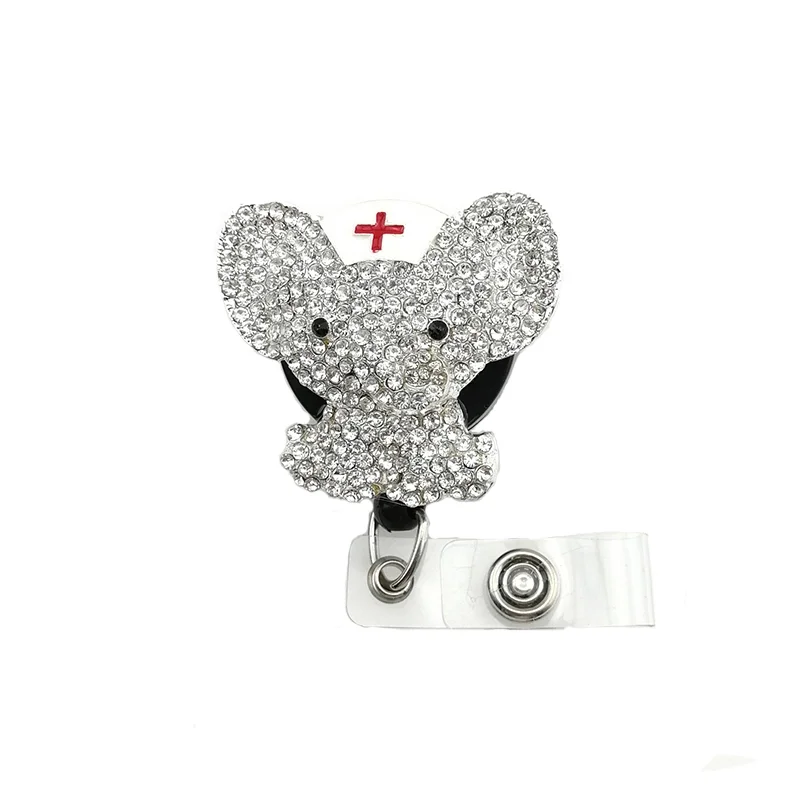 

10pcs/lot Sparkly Rhinestone Animal Elephant Medical Doctor Nurse Retractable Badge Reel Holder