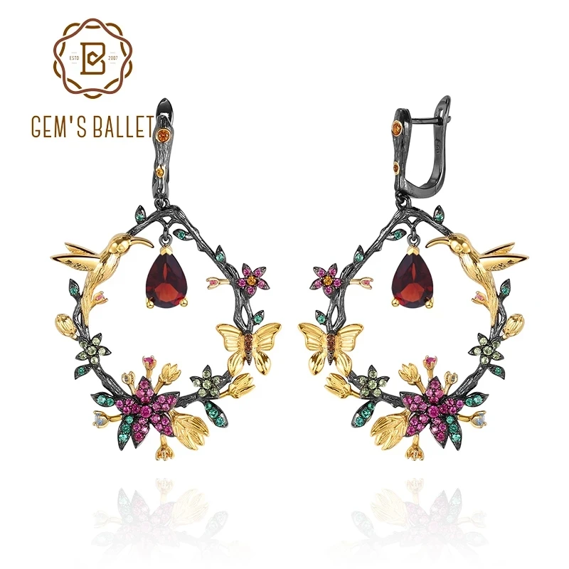 

GEM'S BALLET Secret Garden Handmade 925 Sterling Silver Earrings Natural Garnet Gemstone Women's Drop Earrings Fine Jewelry