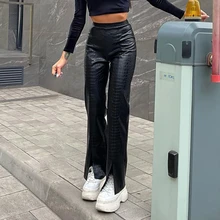 2021 Fall Winter Black Faux Leather Split Hem Pants Women Back Zip Up High Waist Straight-Leg Trousers Streetwear
2021 Fall Winter Black Faux Leather Split Hem Pants Women Back Zip Up High Waist Straight-Leg Trousers Streetwear