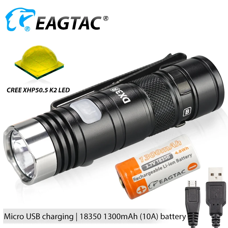 EAGTAC DX3B MINI PRO XHP50.2 2480 Lumen Rechargeable LED Flashlight Programmable Output EDC Torch Super Powerful 18350 Battery
EAGTAC DX3B MINI PRO XHP50.2 2480 Lumen Rechargeable LED Flashlight Programmable Output EDC Torch Super Powerful 18350 Battery