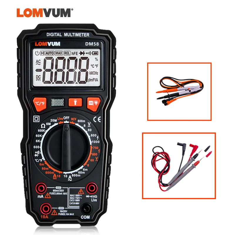 LOMVUM TRUE RMS Digital Multimeter AC/DC Capacitance Temperature Tester Handheld 6000 Counts Manual Range Multimeter Probes Pen
LOMVUM TRUE RMS Digital Multimeter AC/DC Capacitance Temperature Tester Handheld 6000 Counts Manual Range Multimeter Probes Pen