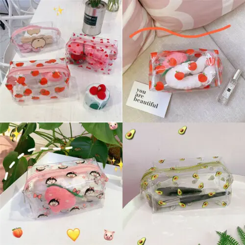 

New Cute Waterproof Transparent Cosmetic Bags Storage Pouch Makeup Organizer Approved Clear Case PVC Zipper Travel Toiletry Bags