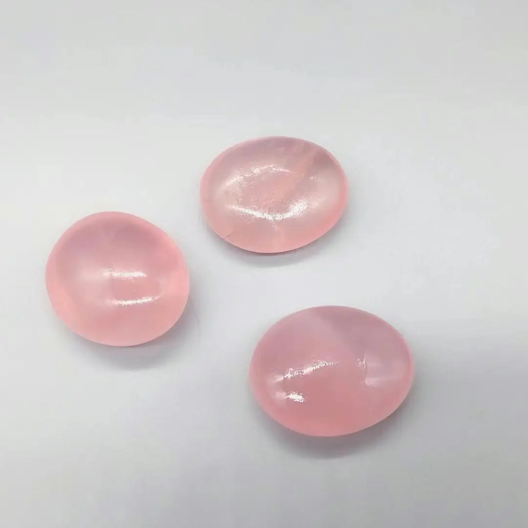 

High Quality Crystal Natural Pink Crystal Rough Stone Ornaments Handle Pieces To Play With Energy Stone Oval 1pcs