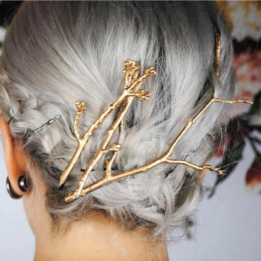 Женские заколки для волос в виде ветвей винтажные металлические с зажимом дерева