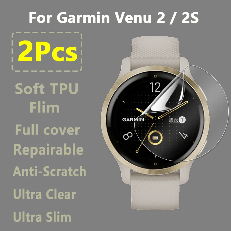 

2Pcs For Garmin Venu 2 2S Smart Watch Ultra Clear Soft Hydrogel Repairable Protective Film Screen Protector -Not Tempered Glass
