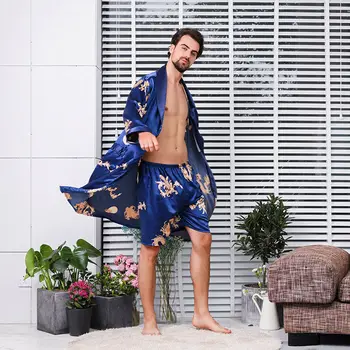 Men Silk Satin Kimono Bathrobe Pajama Set Sleepwear Night Gown + Shorts Sleep Summer Thin Short-sleeved Pajamas Plus Size
Men Silk Satin Kimono Bathrobe Pajama Set Sleepwear Night Gown + Shorts Sleep Summer Thin Short-sleeved Pajamas Plus Size