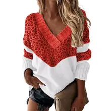 Autumn Sweater Stylish Sweater V Neck Leopard Pattern V Neck Knitted Top for Gathering Knitted Pullover Women Sweater
Autumn Sweater Stylish Sweater V Neck Leopard Pattern V Neck Knitted Top for Gathering Knitted Pullover Women Sweater
