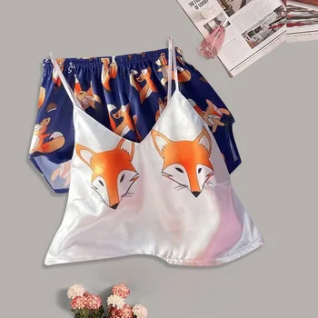 Ladies Pajama Set Love Fox Print Cute Cartoon Pattern Sleepwear Silk V Neck Sexy Pijama Night Home Suits Wear Spaghetti
Ladies Pajama Set Love Fox Print Cute Cartoon Pattern Sleepwear Silk V Neck Sexy Pijama Night Home Suits Wear Spaghetti