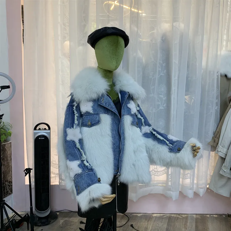 denim jacket with fur real fox fur star (9)
