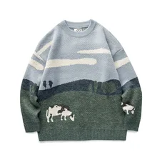 Literary Style O-Neck Long Sleeve Thick Warm Pullovers Harajuku Cow and Prairie Man Knitted Sweaters Green Plush Loose Jumpers
Literary Style O-Neck Long Sleeve Thick Warm Pullovers Harajuku Cow and Prairie Man Knitted Sweaters Green Plush Loose Jumpers