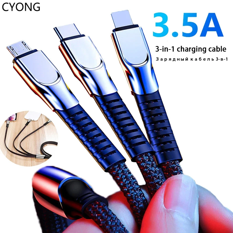 3.5A 1.3m 3 in 1 Cable Charging Mobile Phone Micro USB Charger Type-C Data Cord For Redmi
3.5A 1.3m 3 in 1 Cable Charging Mobile Phone Micro USB Charger Type-C Data Cord For Redmi