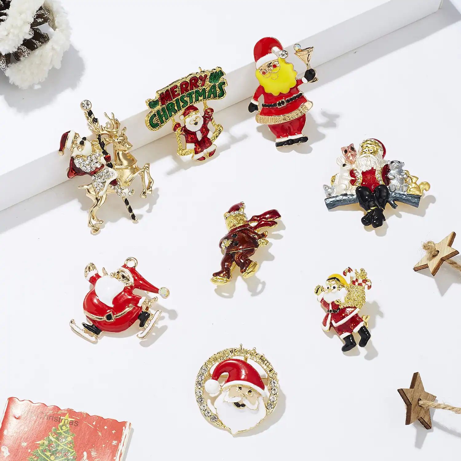 crystal christmas brooch pins gold metal enamel brooches for