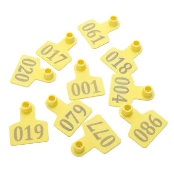 

100 PCS Sheep Goat Pig Animal Ear Tags Labels Identification Number for Farm Livestock Animals Idetification Yellow Card