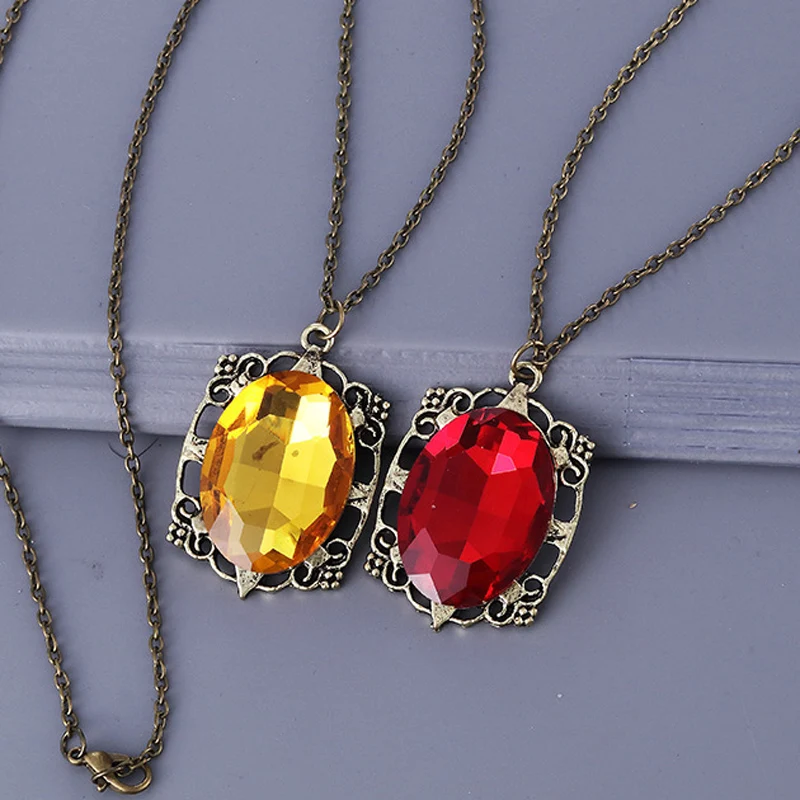 Фото Ожерелье Дневники вампира с красным и желтым кристаллом винтажное ожерелье в