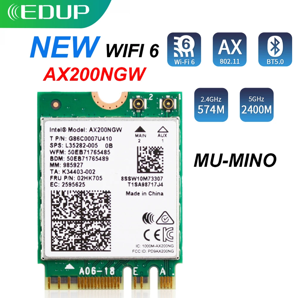 EDUP 2974Mbps WiFi 6 Intel AX200 PCIE Network Card 2.4G/5Ghz 802.11ac/ax Dual Band Bluetooth 5.1 AX200NGW PCI-E Wifi Adapter
EDUP 2974Mbps WiFi 6 Intel AX200 PCIE Network Card 2.4G/5Ghz 802.11ac/ax Dual Band Bluetooth 5.1 AX200NGW PCI-E Wifi Adapter
