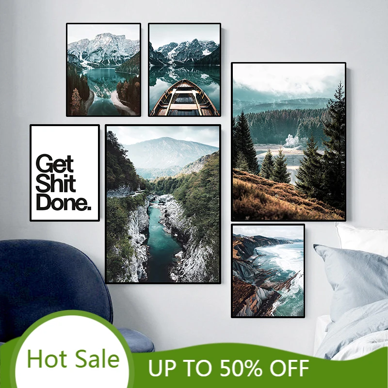 WTQ Nature Scenery Backdrop Wall Art Canvas Painting Posters Prints Blue Mountain Lake Room Decor Landscape Home Decoration | Дом и сад
