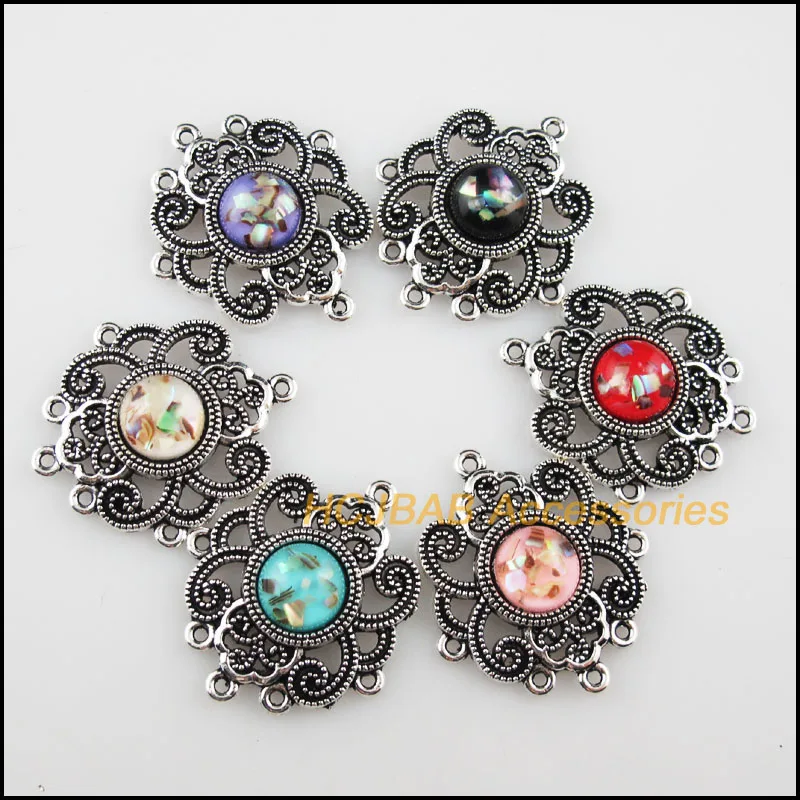 6 New Round Flower Resin Connectors Shivering Mixed Charms Tibetan Silver 27.5x31.5mm
6 New Round Flower Resin Connectors Shivering Mixed Charms Tibetan Silver 27.5x31.5mm