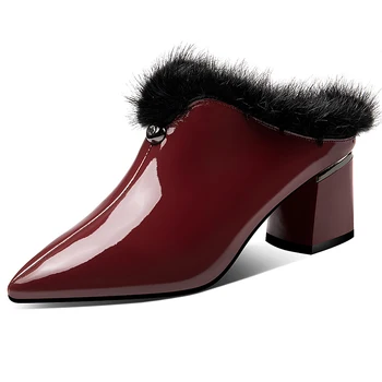 Women's genuine leather warm plush winter thick high heel pointed toe mules elegant ladies slip-on slingback dress pumps shoes
Women's genuine leather warm plush winter thick high heel pointed toe mules elegant ladies slip-on slingback dress pumps shoes