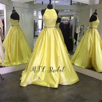 Elegant Long Yellow Evening Dress Halter Backless Beaded Sashes Satin Formal Occasion Dresses 2019 Custom Made Women Party Gowns
Elegant Long Yellow Evening Dress Halter Backless Beaded Sashes Satin Formal Occasion Dresses 2019 Custom Made Women Party Gowns
