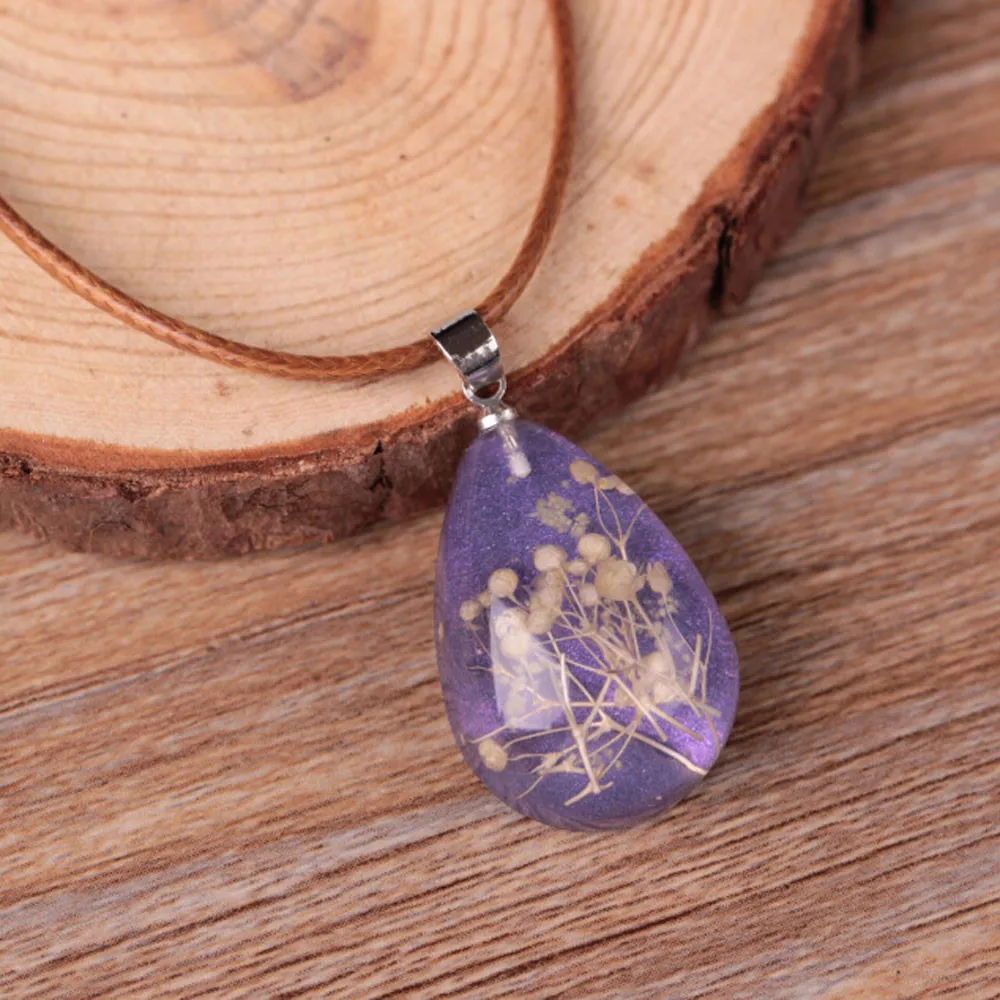 Fashion Ladies Charm Simple Retro Luminous Dried Flower Teardrop Pendant Choker Vintage Romantic Trendy Elegant Chain Jewelry