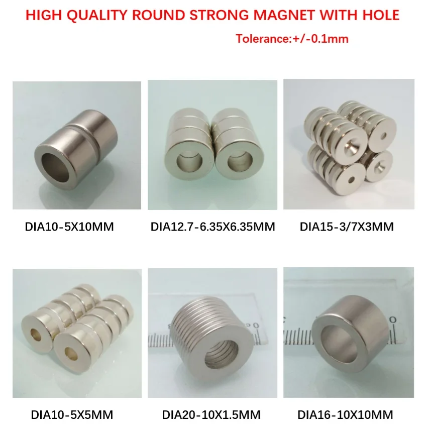 

Round Magnet With Hole Neodymium Magnets Permanent NdFeB Super Strong Powerful Magnetic Materials Rare Earth Neo Ring Magnetics