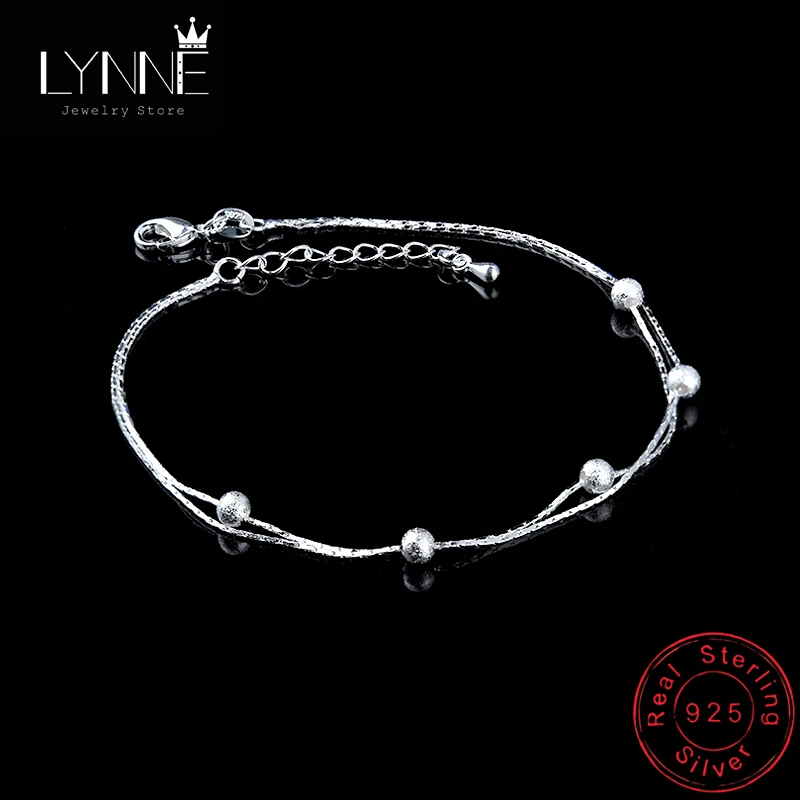 

Newest Fashion 925 Sterling Silver Double Layer Frosted Beads Anklets Women Small Ball Pendant Beach Foot Chain Bracelet Jewelry