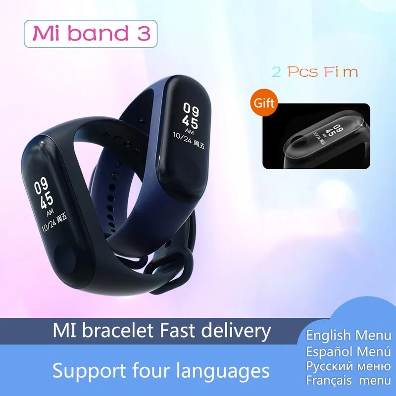 

Original Xiaomi Mi Band 3 Smart Wristband Fitness Bracelet OLED Message Time Smartband Bluetooth 4.2 Android IOS 2pc Film Gift