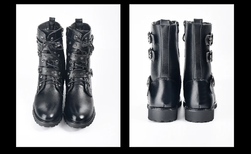 Cross Straps Rivet Metal Buckles Leather Boot Cross Straps Rivet Metal Buckles Leather Boot