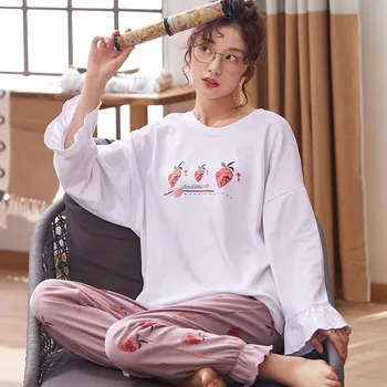 Pajamas Women's Spring / Autumn Cotton Long Sleeve Pink Cartoon Fruit Printed Household Clothes Plus Size Loose Casual
Pajamas Women's Spring / Autumn Cotton Long Sleeve Pink Cartoon Fruit Printed Household Clothes Plus Size Loose Casual