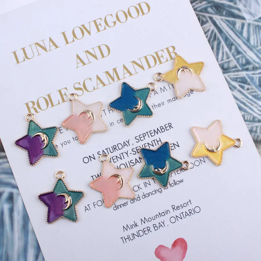 10pcs Drop Oil Alloy Pearlescent Series Five-pointed Star Moon Necklace Pendant DIY Multi-color Jewelry Pendant 20*22mm
10pcs Drop Oil Alloy Pearlescent Series Five-pointed Star Moon Necklace Pendant DIY Multi-color Jewelry Pendant 20*22mm