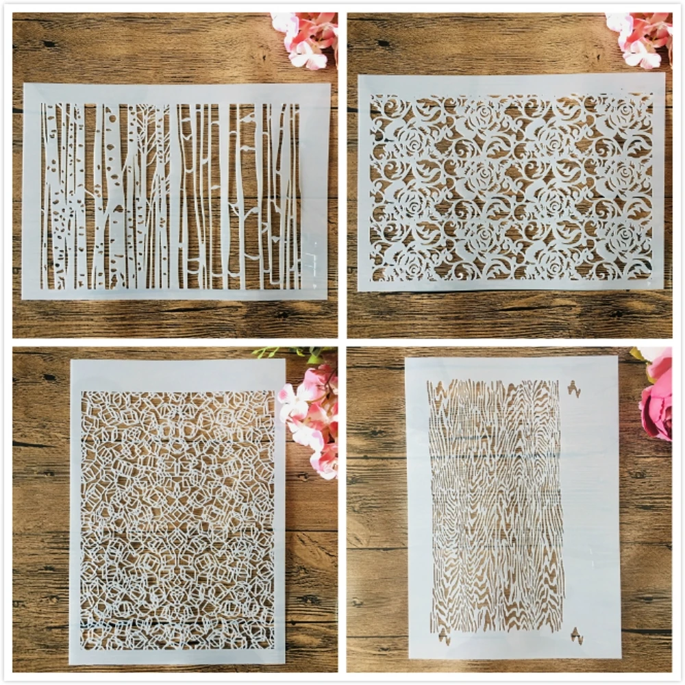 4Pcs A4 29cm Forest Wooden Tree Leaf DIY Layering Stencils Wall Painting Scrapbook Coloring Embossing Album Decorative Template
4Pcs A4 29cm Forest Wooden Tree Leaf DIY Layering Stencils Wall Painting Scrapbook Coloring Embossing Album Decorative Template