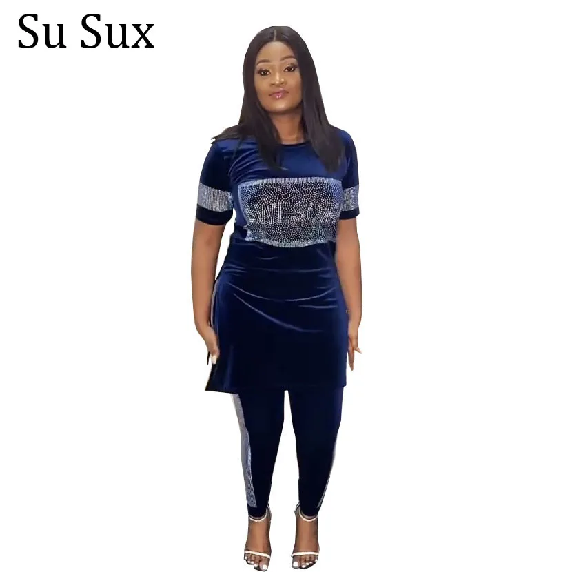 Velvet 2 Piece Set Tracksuit Women African Clothes Casual Letter Sequins Long Top and Pencil Pants Set Vestidos
Velvet 2 Piece Set Tracksuit Women African Clothes Casual Letter Sequins Long Top and Pencil Pants Set Vestidos