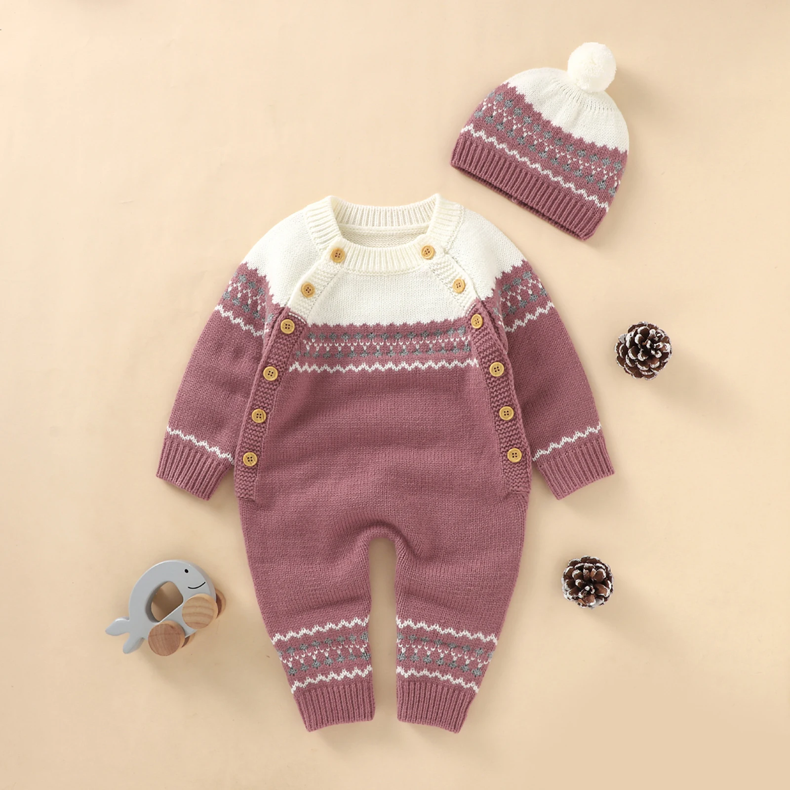 Babies Casual Two-piece Clothes Set Long Sleeve Round Collar Jumpsuit and Cap, Dark Pink/ Charcoal/ Navy
Babies Casual Two-piece Clothes Set Long Sleeve Round Collar Jumpsuit and Cap, Dark Pink/ Charcoal/ Navy