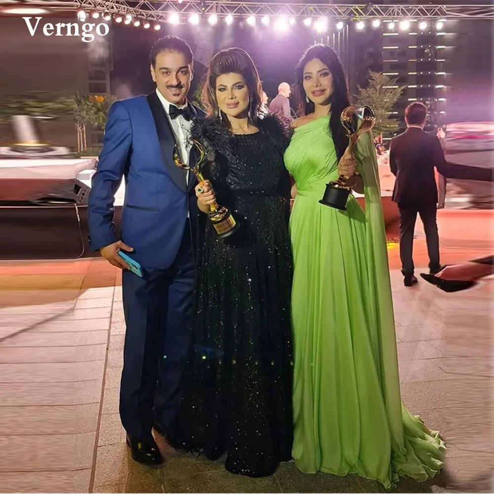 

Светло-зеленые шелковые шифоновые вечерние платья Verngo, Длинная накидка на одно плечо, простые платья для выпускного вечера, женское официальное платье знаменитости Дубая