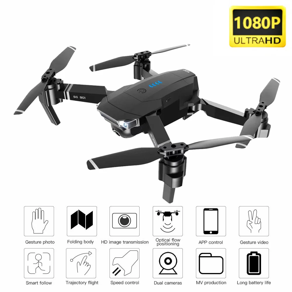 SG901 1080P RC Drone with Camera Optical Flow Positioning MV Interface Dual Camera Follow Me Gesture Photos Video RC Quadcopter
SG901 1080P RC Drone with Camera Optical Flow Positioning MV Interface Dual Camera Follow Me Gesture Photos Video RC Quadcopter