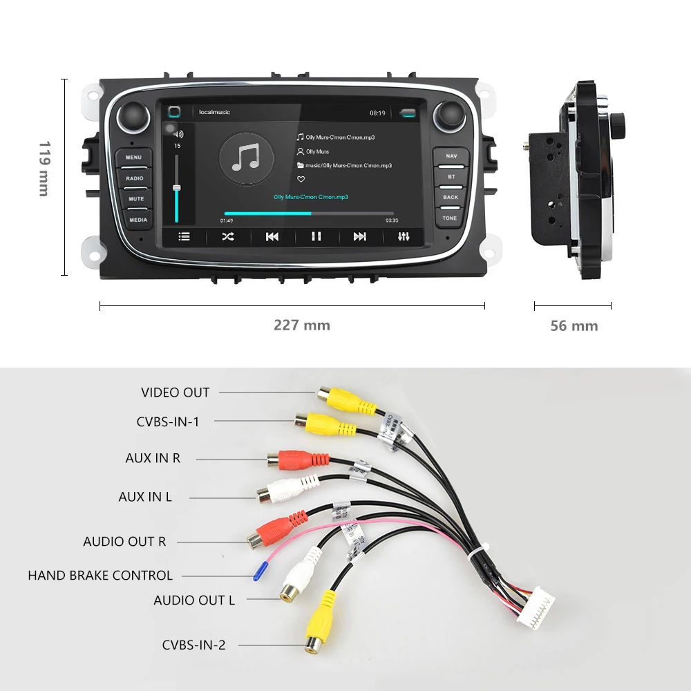 Автомагнитола Podofo 2 Din Android 8 1 GPS + 32 ГБ для Ford/Focus EXI MT 3 Mk2/Mk3/S Max/Mondeo 9/Galaxy C