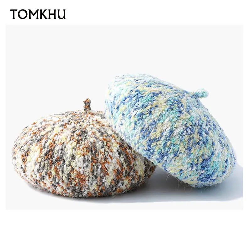 

TOMKHU Fashion Autumn Bonnet Winter Hats For Caps Knitted Wool Beret Women's Hat Beret Cotton High Quality Brand New 3 Mix Color