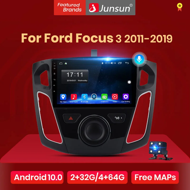 Автомагнитола Junsun V1 для Ford Focus 3 2011 2019 мультимедийный видеоплеер на Android 10 с