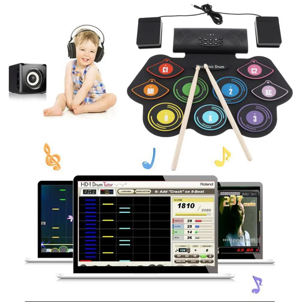 9 Pads Electronic Roll up Silicone Drum Double Speakers Stereo Electric Drum Kit Support USB MIDI with Drumsticks Hot
9 Pads Electronic Roll up Silicone Drum Double Speakers Stereo Electric Drum Kit Support USB MIDI with Drumsticks Hot