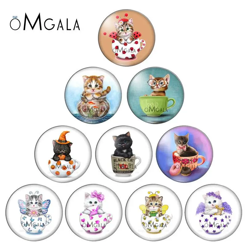 

Cartoon Lovely Cup Baby Cats Animal 10pcs 8mm/10mm/12mm/16mm/18mm/25mm Round photo glass cabochon demo flat back Making findings