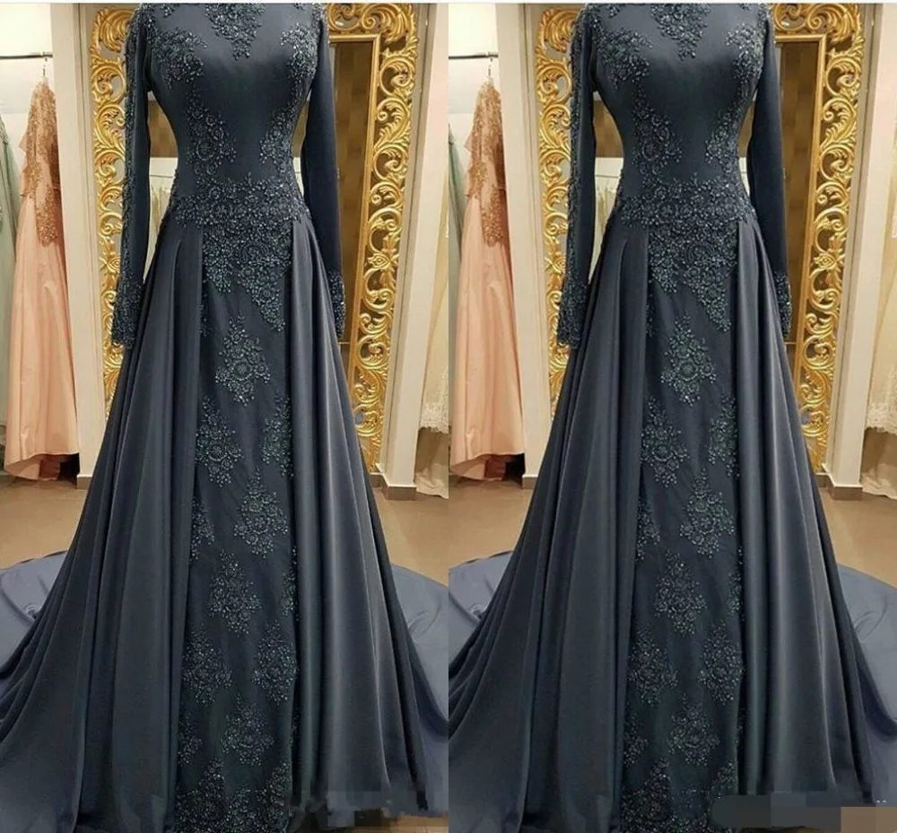 Modest Gray Muslim Evening Dresses robe de soiree Long sleeves High Neck Prom Dress Applique Lace Mermaid Evening dress 2019
Modest Gray Muslim Evening Dresses robe de soiree Long sleeves High Neck Prom Dress Applique Lace Mermaid Evening dress 2019