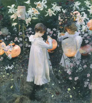 

2 Hand Painted Art Paintings by College Teachers - Carnation Lily Rose John Singer Sargent kids flowers - Oil Painting on Canvas