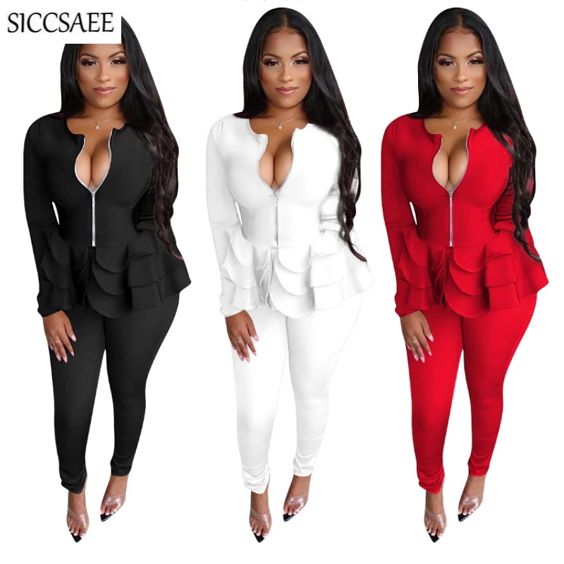 Ruffles Cardigan Long Pants Matching Sets Peplum Outfits For Women Sexy Casual Clothing Office Lady Work Wear Elegant Overalls
Ruffles Cardigan Long Pants Matching Sets Peplum Outfits For Women Sexy Casual Clothing Office Lady Work Wear Elegant Overalls