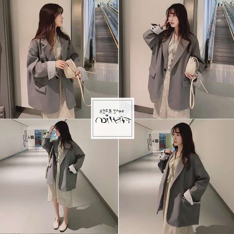 Photo Shoot Oversize Elegant OL Gray Mid-length Loose-Fit One-Button BF Stripes Cuff Small Suit Coat Women's
Photo Shoot Oversize Elegant OL Gray Mid-length Loose-Fit One-Button BF Stripes Cuff Small Suit Coat Women's